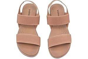 Veittes Women's Flat Slide Sandals-Adjustable Double Elastic Bands,Crossover Straps,Fashion Casual Summer Flat Sandals.