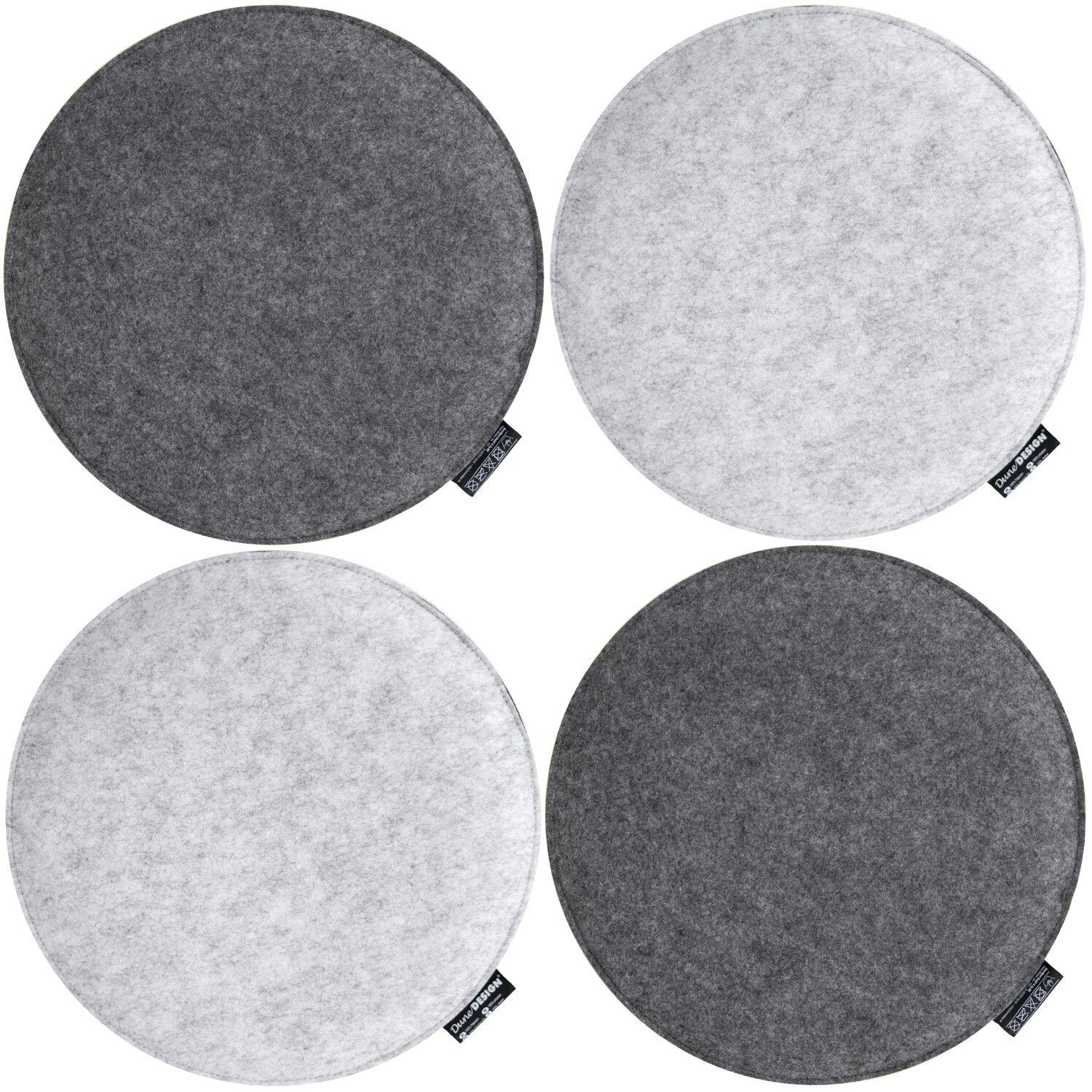 DuneDesign 4 round Felt Cushions for chairs Ø 35 x 3 cm warm reversible Grey