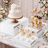 BrightRow 3 Pack Large Acrylic Buffet Risers, 15&rdquo;,14&rdquo;,13&rdquo; White | Display Stands with Hollow Bottoms, Cube Buffet Riser Boxes Nesting for Dessert Food Catering Buffet Display Party Supplies