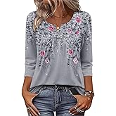 Zeagoo 3/4 Length Sleeve Womens Tops Dressy Casual 2026 V Neck T Shirts Blouses Floral Summer Business Work Basic Tees
