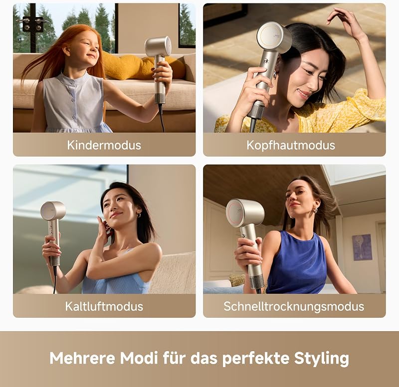 Shine 10 Haartrockner, schnelle Trock. m. Moisture Caring Tech, bürstenl. Motor m. 110.000 U/min, leise, Plasma-Ionen-Pflege, Konzentrator, NTC 1.000 t/s Wärmeregul., für zu Hause, Salon, Reisen