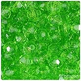 BeadTin Lime Transparent 12mm Faceted Round Plastic Craft Beads (180pcs)