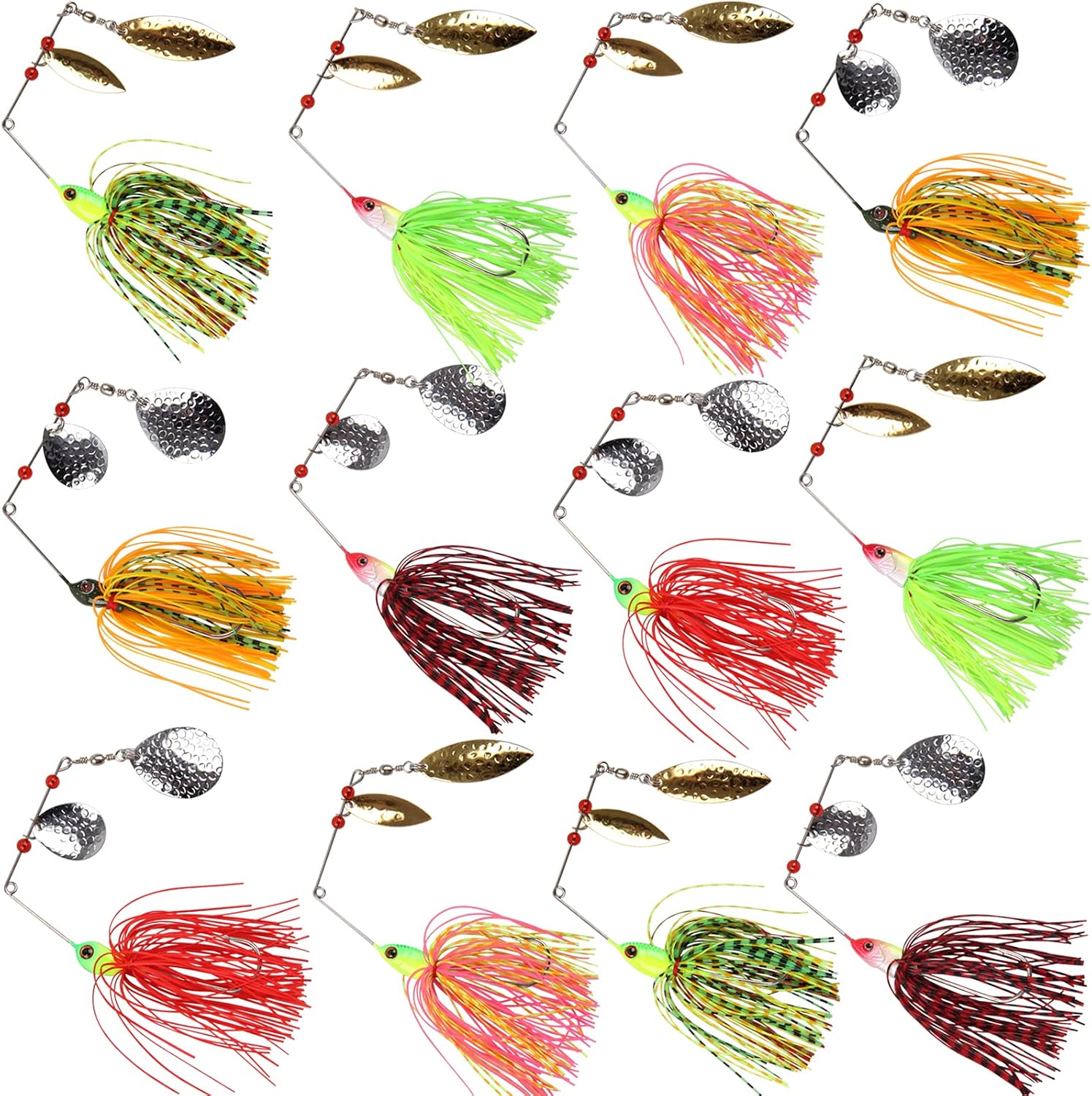 Fishing Lures Spinnerbait, 12pcs Bass Trout Salmon Walleye Hard Metal Spinner Baits Kit Jig Hooks Lures for Freshwater Saltwater Fishing : Sports & Outdoors