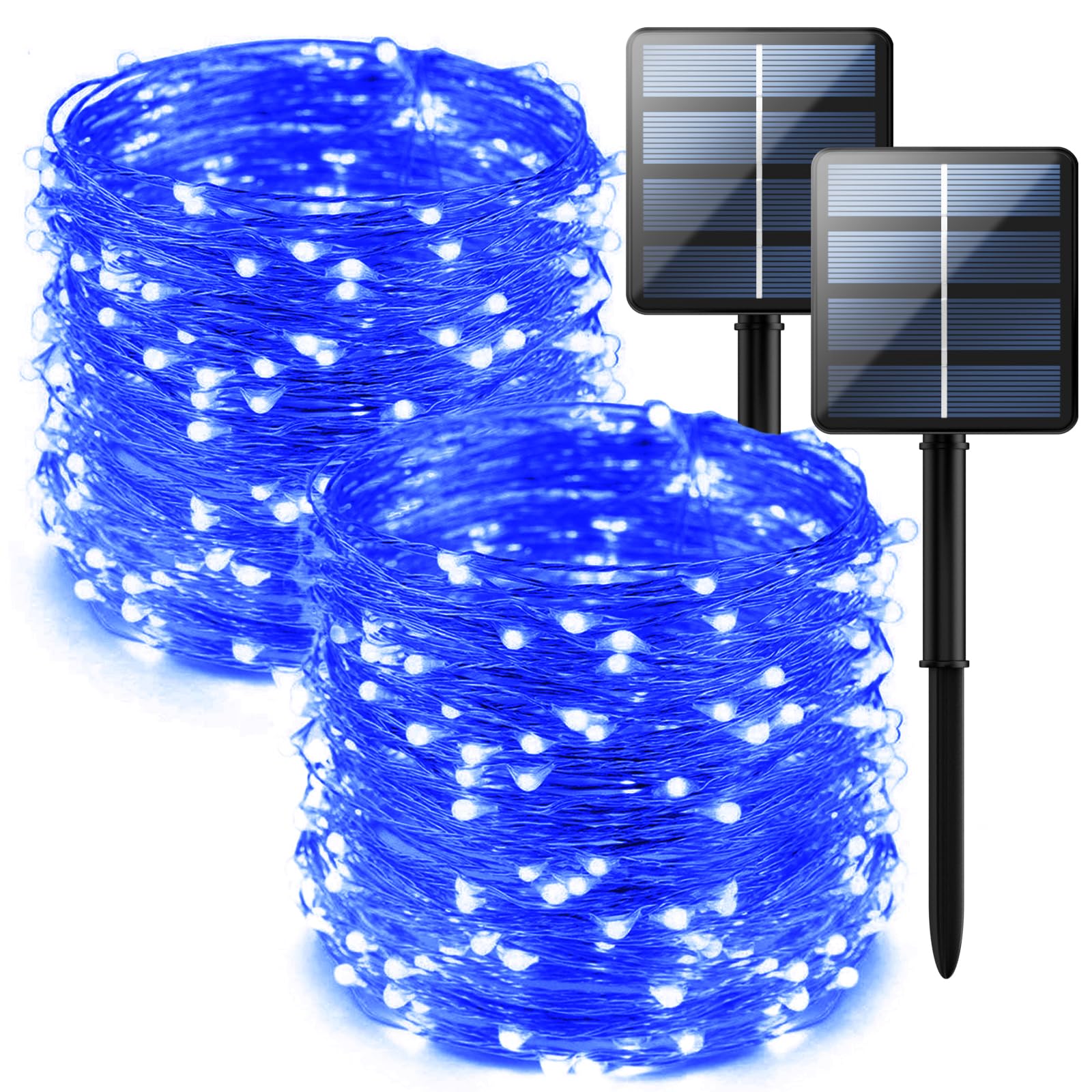 Photo 1 of 2-Pack 200 LED Solar Fairy Lights Outdoor, Upgraded Oversize Lamp Beads & Super Bright Solar String Lights Outoor, 8 Modes Solar Lights for Garden Patio Decorations(Blue)