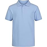 IZOD boys School Uniform Short Sleeve Polo Shirt, Button Closure, Comfortable & Soft Pique Fabric