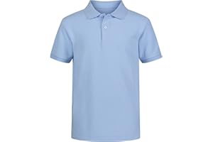 IZOD boys School Uniform Short Sleeve Polo Shirt, Button Closure, Comfortable & Soft Pique Fabric