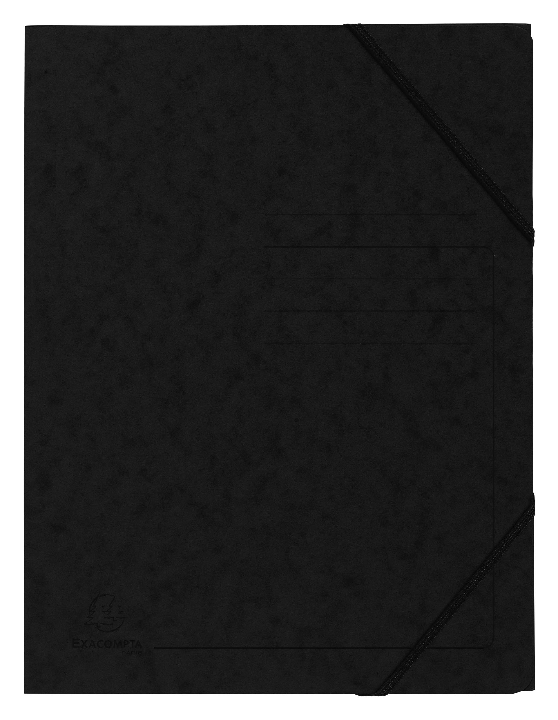 Exacompta - Ref 555411E - Elasticated Folder - 240 x 320mm in Size, Suitable for Holding A4 Documents, 355gsm Mottled Pressboard, Elasticated Straps - Black (Pack of 5)