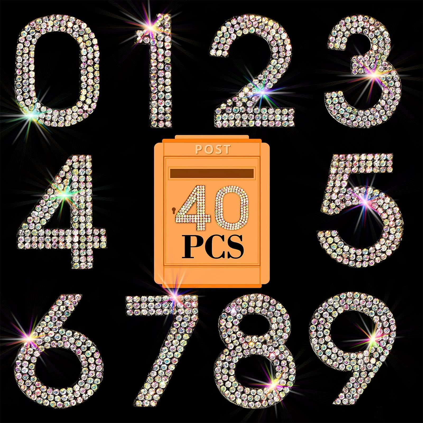 Photo 1 of **MISSING SOME**Locacrystal 40Pcs Bling Rhinestone Numbers Self-Adhesive Glitter Number Stickers for Mailbox Cars Doors Crafts 0-9 DIY Crystal Iron-on Numbers Patches for Clothing(Crystal AB,1.57")