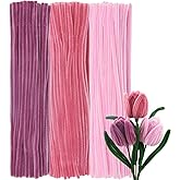 GUWINA 300Pcs Pastel Pink Pipe Cleaners Bulk 30cm Long 8mm Thick, Colored Fluffy Chenille Stems Set for Crafts, 3 Assorted Co