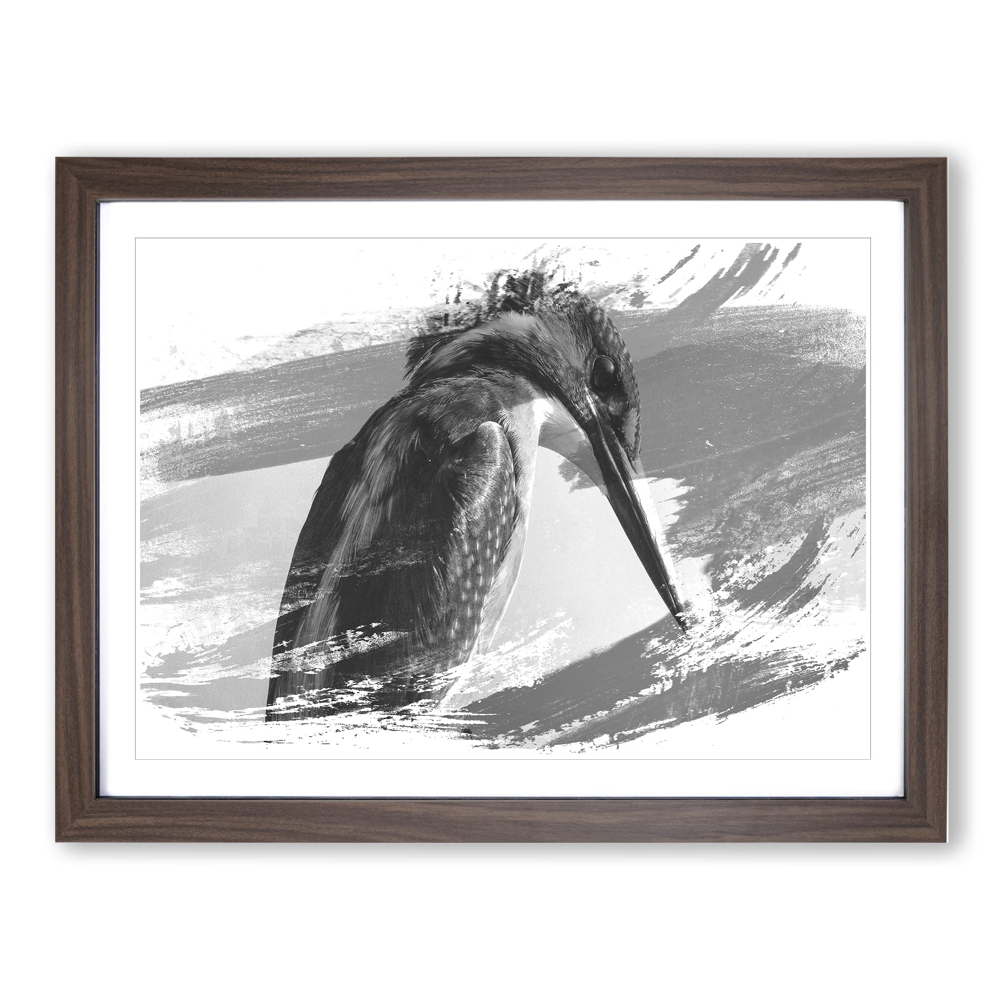 Kingfisher Bird 2 V1 Modern Framed Wall Art Print, Ready to Hang Picture for Living Room Bedroom Home Office Décor, Walnut A4 (34 x 25 cm)