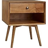 Walker Edison Mid Century Modern Wood Nightstand Side Table Bedroom Storage Drawer and Shelf Bedside End Table, 1 Drawer, Car
