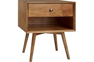 Walker Edison Mid Century Modern Wood Nightstand Side Table Bedroom Storage Drawer and Shelf Bedside End Table, 1 Drawer, Caramel