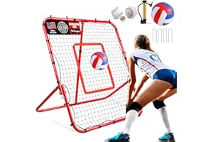 PRAOUTSAD Official Balls + Installation-Free Practice Volleyball Rebounder Net for Backyard Training Baseball Soccer Rebounder - Adjustable 7 Angles x 4 Zones - Easy Setup All Angle Training Ball Improve Skill