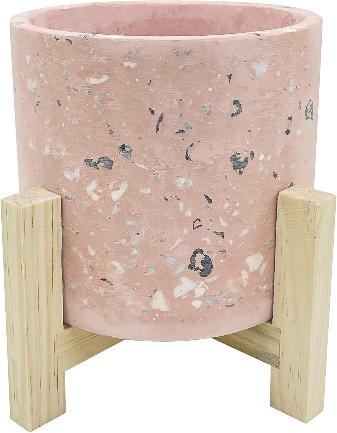 Flower Plant Pots Round with Wooden Stand, Ceramic Plant Pots, Garden Planters Garden Flower Containers for Indoor Outdoor Balcony Patio,Terrazzo Marble Pattern, Office Decor,Marble Planter HOCHIZE