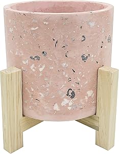 Flower Plant Pots Round with Wooden Stand, Ceramic Plant Pots, Garden Planters Garden Flower Containers for Indoor Outdoor Balcony Patio,Terrazzo Marble Pattern, Office Decor,Marble Planter HOCHIZE