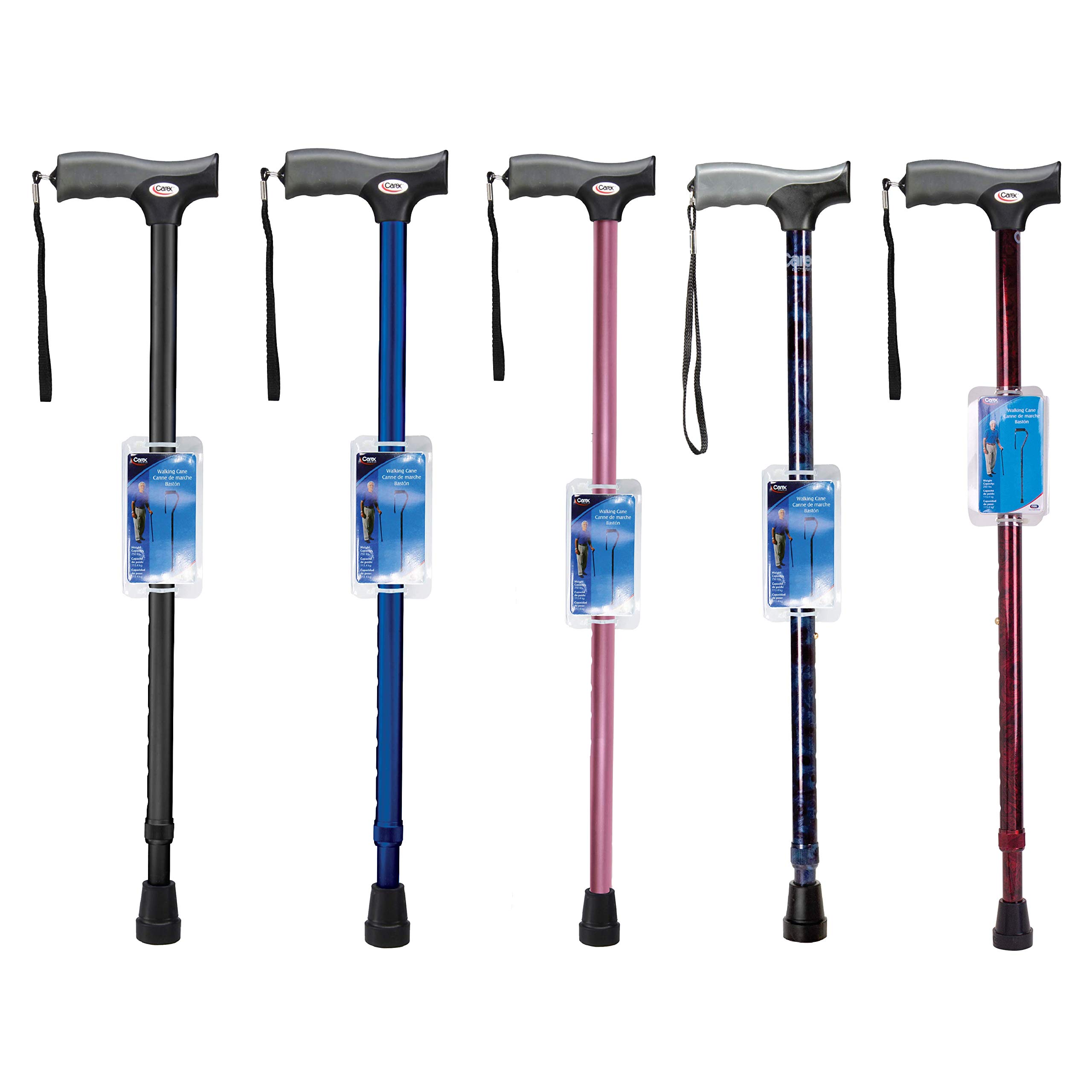 Carex Soft Grip Walking Cane with Strap, Anti-Slip Walking Cane for Easy Maneuvering, Walk Stick for Seniors & Adults with Added Support and Adjustable for Balance, Supports up to 250 lbs, Blue Marble