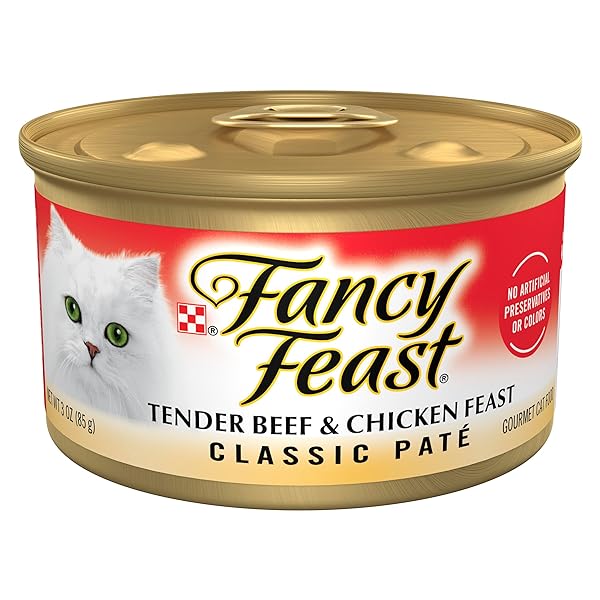 PURINA FANCY FEAST TENDER BEEF AND CHICKEN FEAST CLASSIC GRAIN FREE WET CAT FOOD PATE – (PACK OF 24) 3 OZ. CANS