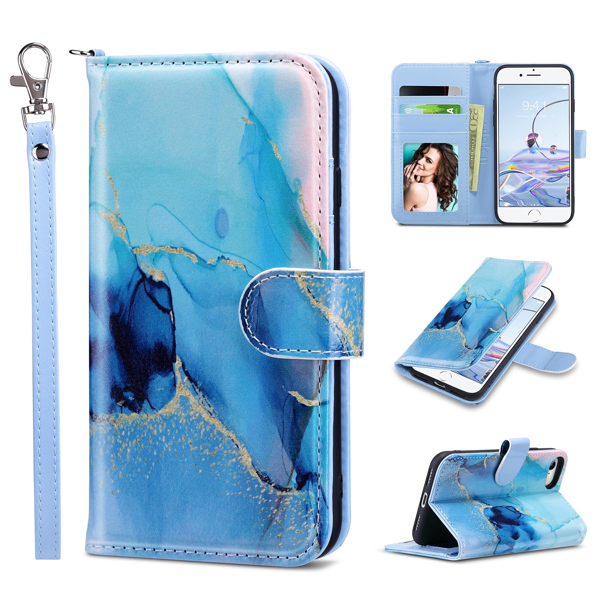 ULAK Case for iPhone SE 3rd Generation 2022/iPhone 8 /iPhone 7, PU Leather Wallet Case with Card Holder Kickstand Shockproof Protective Cover for iPhone 7/8/SE 2020 4.7 inch, Marble