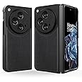 Cresee Case for OnePlus Open, Genuine Leather + Hard Polycarbonate Bumper Phone Case for OnePlus Open - Black