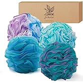 Shower Loofahs Puffs Luffa Sponges for Body Wash, Bath Sponge Mesh Poufs 4 Pack for Men Women, Exfoliating Body Scrubbers, Ba