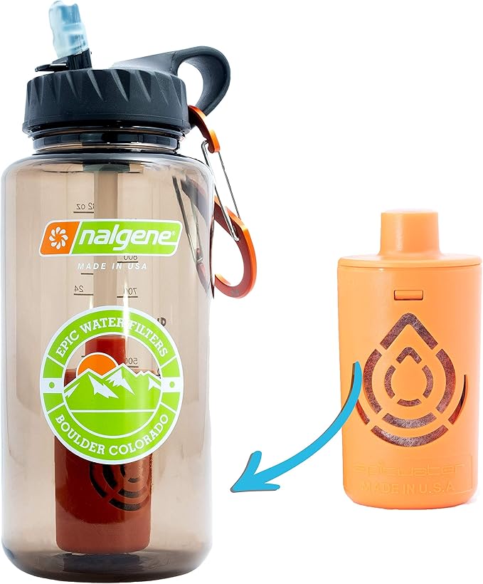 Amazon Epic Nalgene Og アウトドア 水ろ過ボトル 広口 32オンス アメリカ製ボトル 米国製フィルター 99 汚染物質を除去 バクテリアウイルス ジアルディア クリプトスポリジウム 塩素 木工 Epic Water Filters スポーツ アウトドア