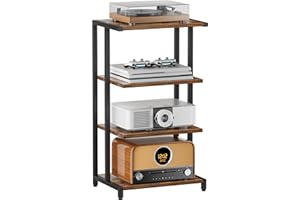 Ardier 4-Tier Media Storage Stand, Audio Media Rack for Living Room, Gaming Room, Music Studio, Wooden Game Console Shelf for TV Accessories/Audiovisual Equipment/Optical Disc/PS4, Black
