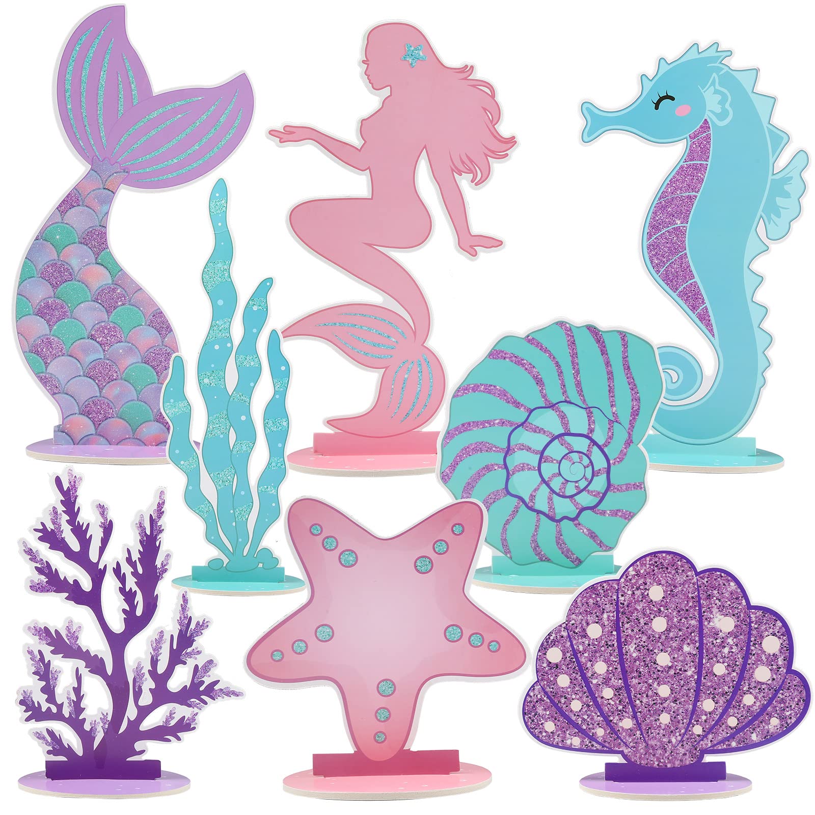 Photo 1 of Mermaid Party Decorations Glitter Mermaid Table Centerpiece for Birthday Party Under the Sea Table Centerpiece Ocean Theme Table Ornaments for Girl Baby Shower Birthday Party Supplies DIY Decor