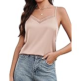 Avidlove Womens Silk Satin Tank Tops Mesh V Neck Camisole Adjustable Spaghetti Strap Summer Basic Cami Tank Shirt