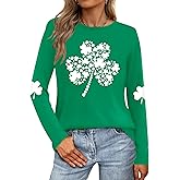 LAZYCHILD St Patricks Day Shirt Women: Lucky Shamrock Tshirt Saint Patricks Day Green Clover Long Sleeve Tops