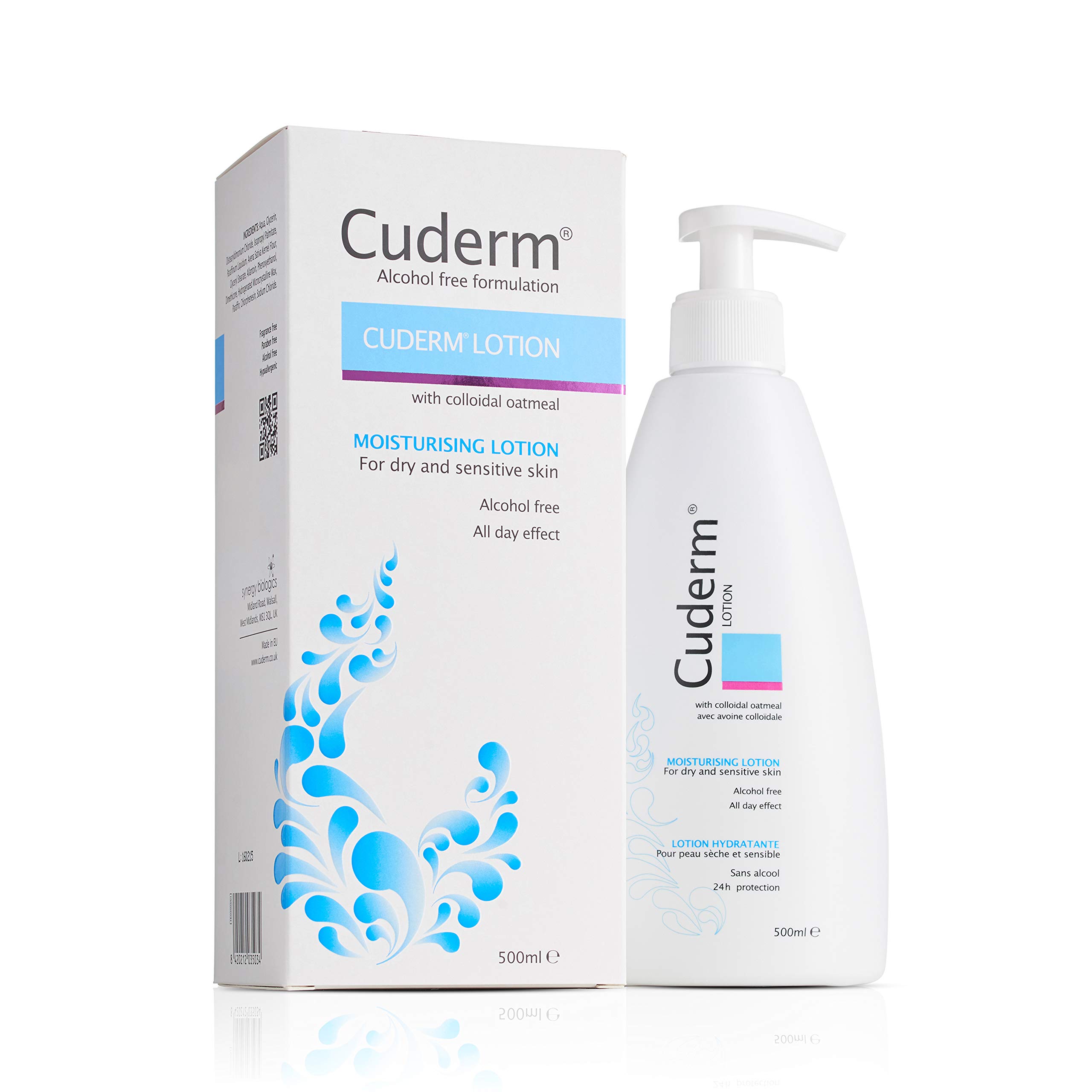 Cuderm Lotion 500ml - Alcohol Free All Over Body Moisturiser for Dry Skin, Eczema | Colloidal Oatmeal | Hypoallergenic | Vegan | Unscented | Free From Steroid, SLS | Cruelty Free