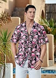 HISDERN Mens Hawaiian Shirt Flamingo Short Sleeve