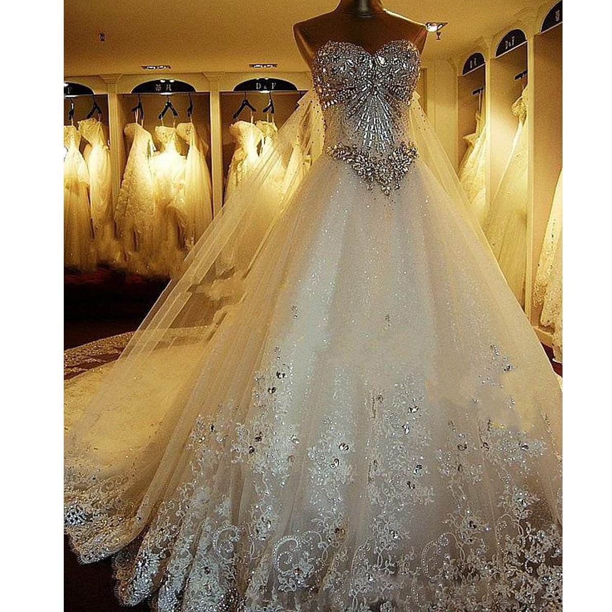 Train Lace Ball Gown Bridal Dresses 