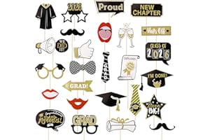 26pcs 2026 Graduation Photo Booth Props, Funny Black and Gold Graduation Props for 2026 High School University Grad Party Dec
