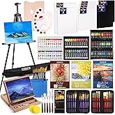ESRICH 141PCS Deluxe Artist Painting Set, Painting Supplies with 84 Paint(Oil, Watercolor,Acrylic Paint) Metal and Wooden Easels, Canvas, Paper Pads, Paintbrushes etc. for Adults, Kids, Artists