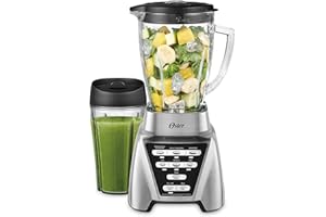 Oster Pro 1200 Smoothie Blender with Glass Jar & 24oz To-Go Cup, Countertop Kitchen Blender with 7 S...