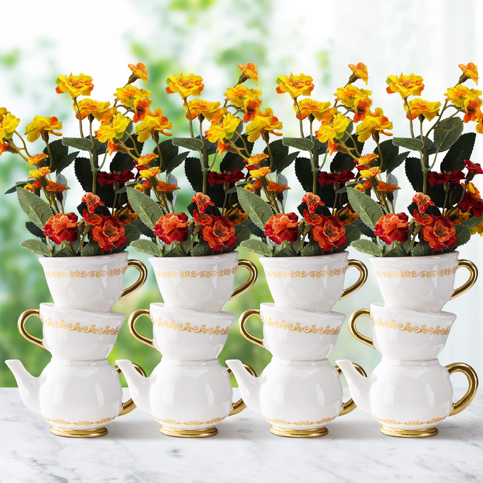 Photo 1 of Tioncy Mini Teacup Bud Vase 5" Wonderland Tea Party Decorations Antique Vintage Kitchen Decor Whimsy Ceramic Vase Tea Party Favor for Wedding Gift Birthday Bridal Showers Home(4 Pcs)