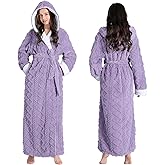 Oksun Womens Long Fleece Robe: Soft Fluffy Jacquard Warm Hooded Bathrobe