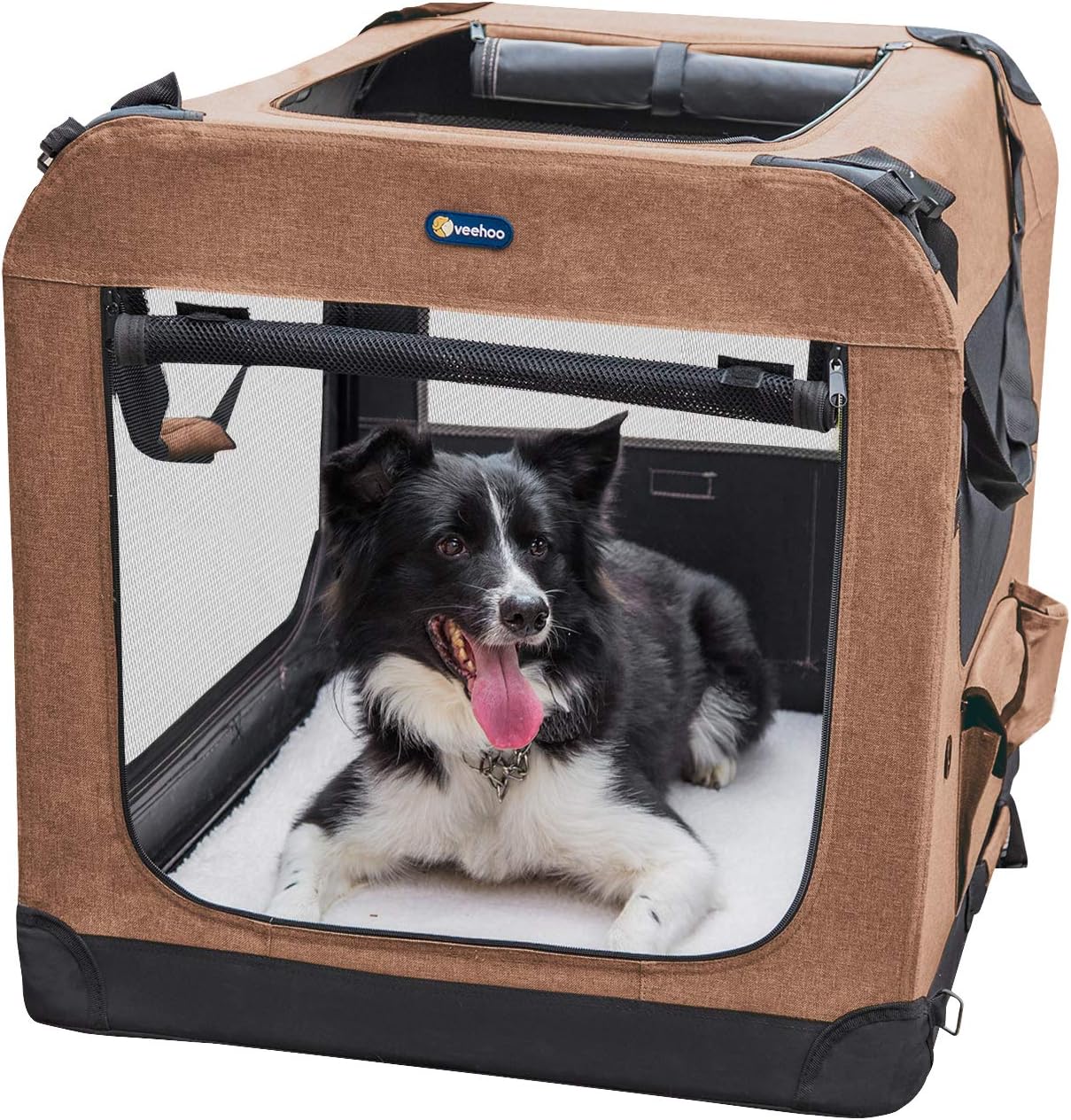 Veehoo Folding Soft Dog Crate, 3Door Pet Kennel for CrateTraining Dogs, 5 x Heavy