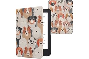 kwmobile Case Compatible with Kobo Clara 2E / Tolino Shine 4 Case - eReader Cover - Dogs White/Light Brown/Grey