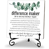 Difference Maker Definition Desk Decor, Thank You Gifts For Women Men, Appreciation Gifts, New Job Gifts, Inspirational Home Office Decor, Wood Plaque Sign With Stand (Hd06)