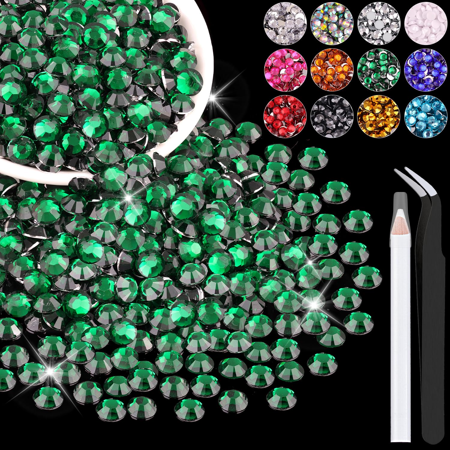 Photo 1 of 2500PCS 5mm Resin Rhinestones in Bulk (Dark Green), Bedazzling Flatback Crystals for Crafts DIY Nail Decoration, Gems Charms for Tumbler Shoes Clothing Fabric with Pickup Pen and Tweezers