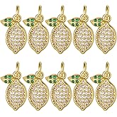 COGCHARGER 10 Pcs Gold Lemon Charms for Jewelry Making Cute Brass Cubic Zirconia Pendant Fruit Charms for Bracelet Necklace Earring DIY Supplies