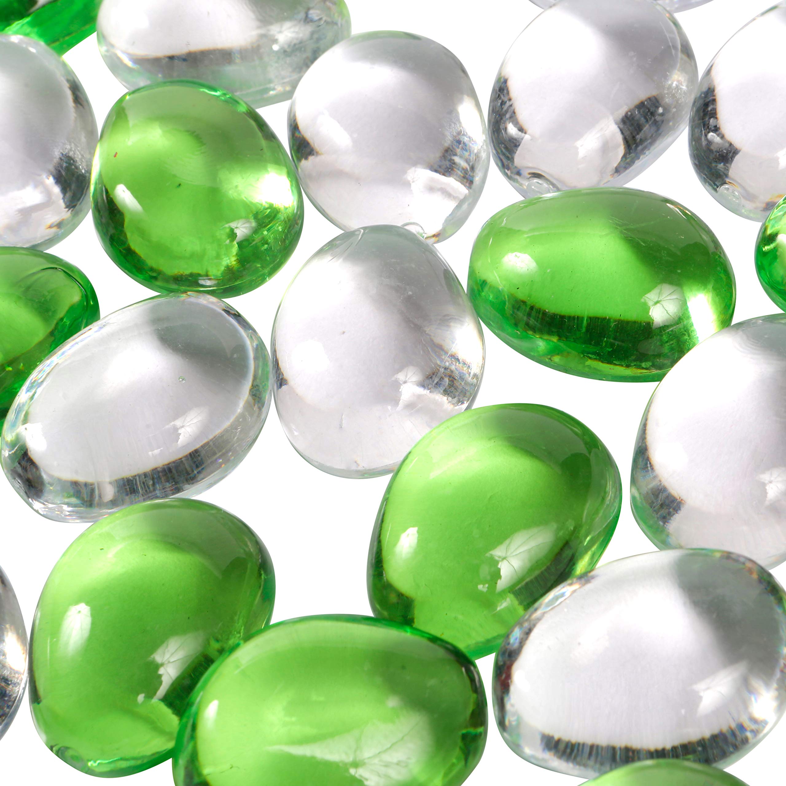 Clear Large Oval Pebbles Mixed Transparent and Coloured Stones Aquarium Marbles Table Scatter Stones Decorative Nuggets Vase Filler Beads Plant Pot Decoration 26pcs (Green/Transparent)