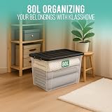 Klass Home 3 x 80 Litre Storage Boxes with Lids Set Clear Black Lid 80L view 4