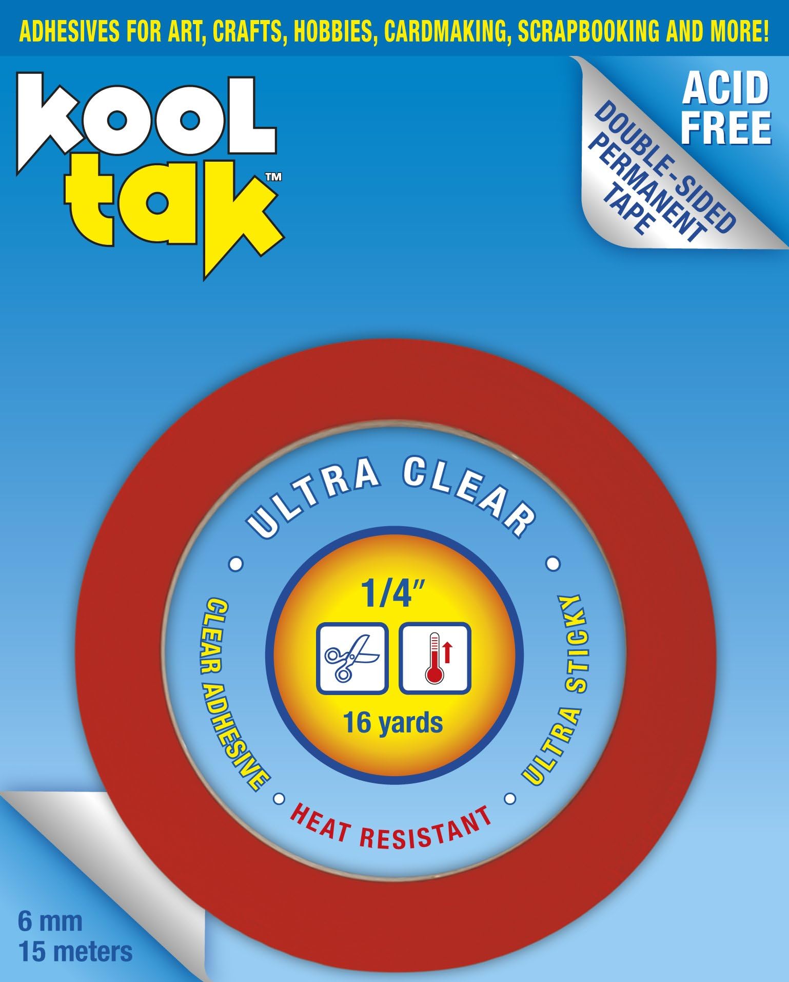 KOOL TAK Ultra Clear Sticky Tape, 1/4-Inch by 16-Yard