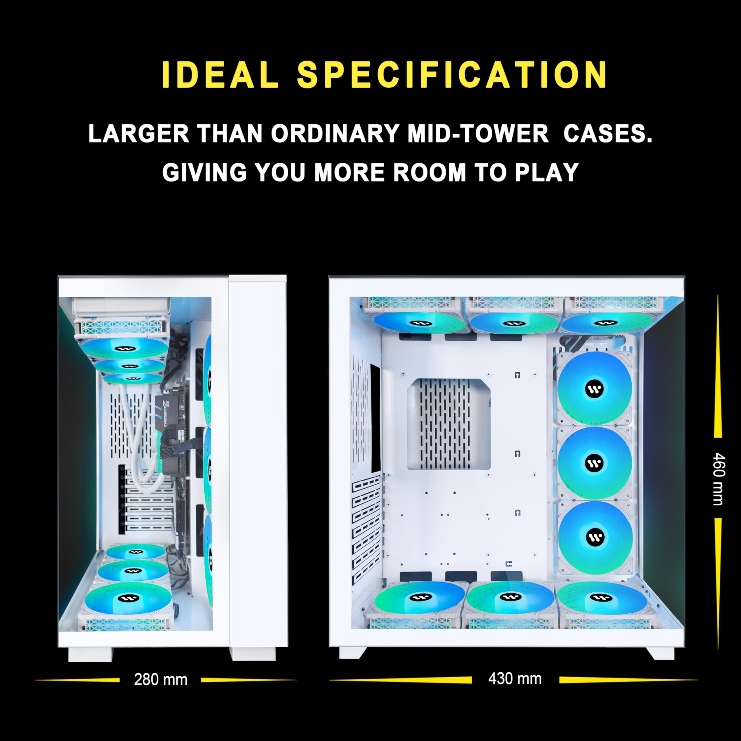 KEDIERS PC Case Pre-Install 9 ARGB Fans, ATX Mid Tower Gaming Case with Opening Tempered Glass Side Panel Door Desktop Computer Case