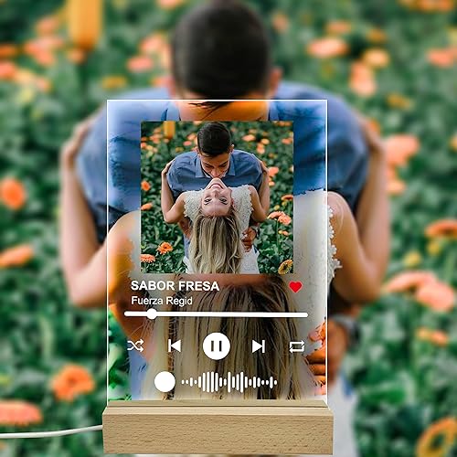 Targa musicale Spotify in acrilico, personalizzabile con fotografia, nome canzone, cantante e codice Spotify, idea regalo per Compleanno, San Valentino
