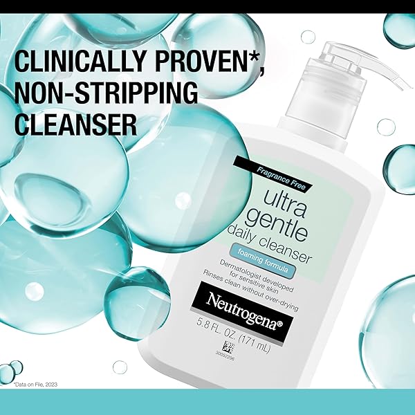 NEUTROGENA ULTRA GENTLE FOAMING FACIAL CLEANSER, FOAMING FACE WASH FOR SENSITIVE SKIN, GENTLY CLEANSES AWAY DIRT, OIL & MAKEUP WITHOUT OVER DRYING, FRAGRANCE-FREE, 5.8 FL. OZ