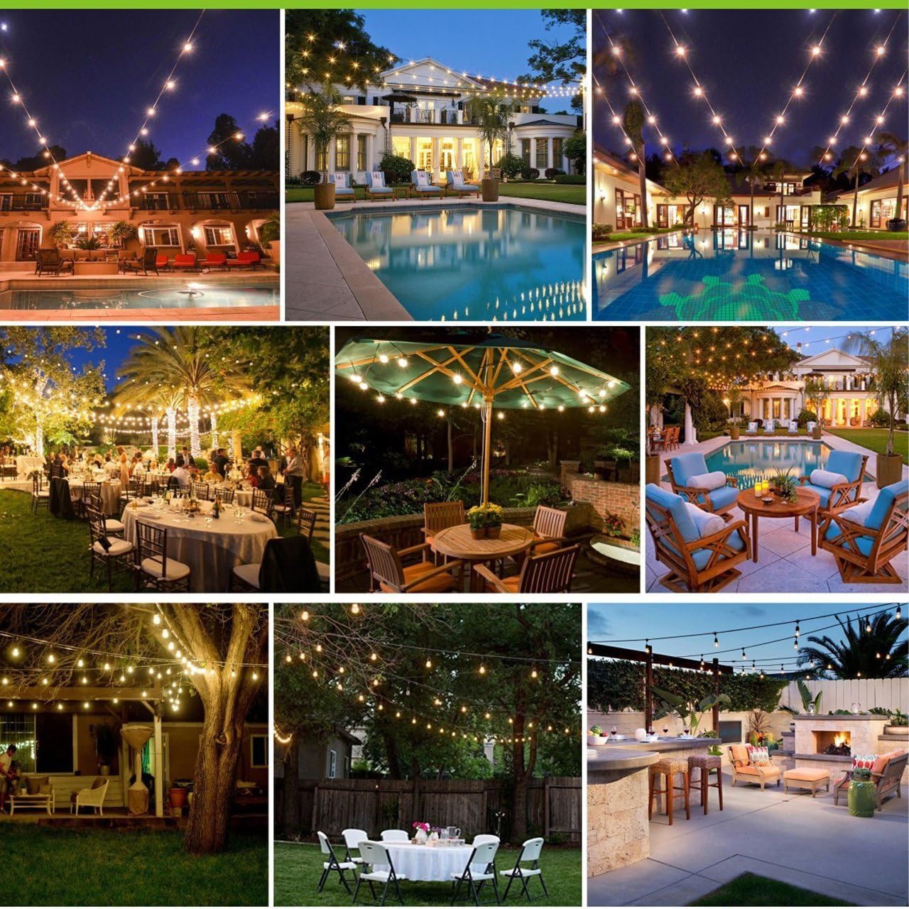 48FT Banord Outdoor String Lights, Commercial Grade Ambience LED Patio Lights with S14 2W Vintage Bulbs, Waterproof Hanging Lights String for Bistro Deck Backyard, E26 Socket - - 