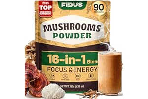 Fidus 16 Mushroom Supplement Powder with 17,300mg, 90 Day Servings Mushroom Coffee Alternative for Immunity, Focus & Energy with Ashwagandha, Lion's Mane, Chaga and Reishi, 100% Fruiting Bodies